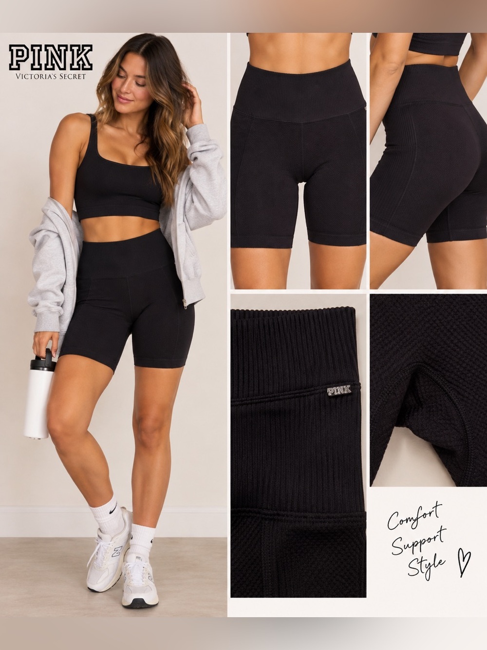 PINK Victoria’s Secret High Waisted Biker Shorts Small | Black Activewear 🖤